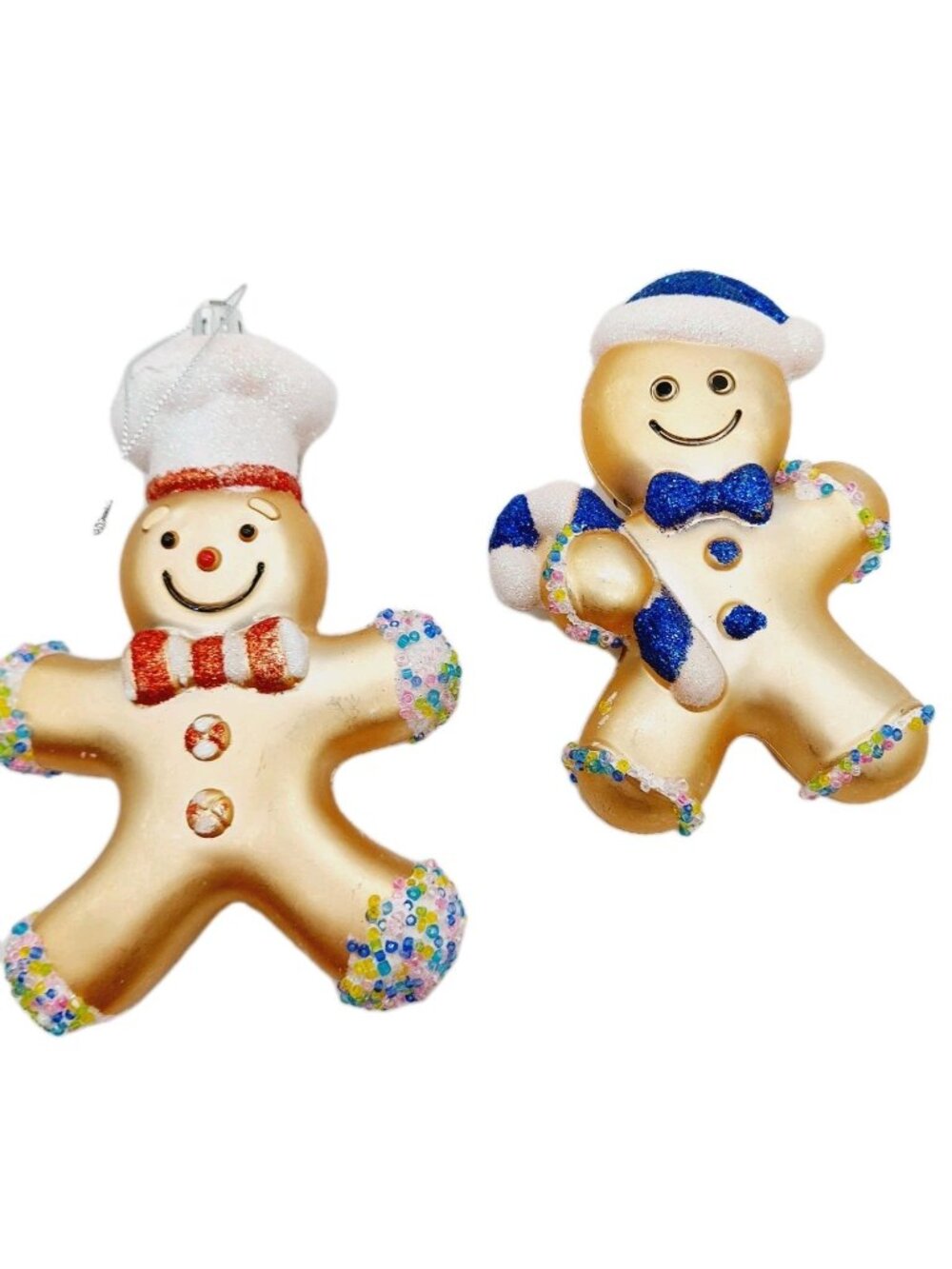 Gingerbread Man Ornaments Plastic Set Of 2 Gold Multicolored